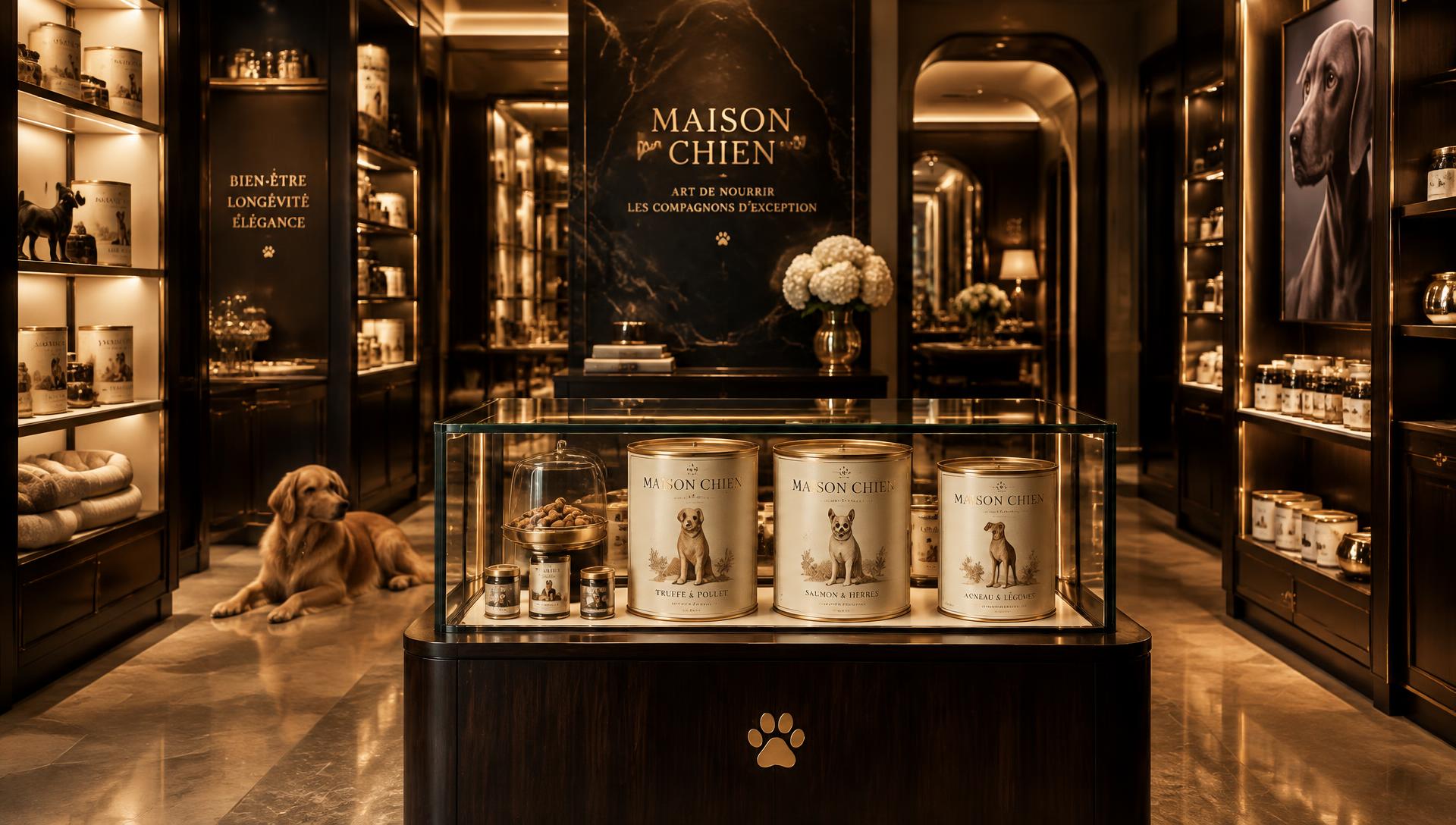 Maison Aurèle boutique with lit glass vitrines